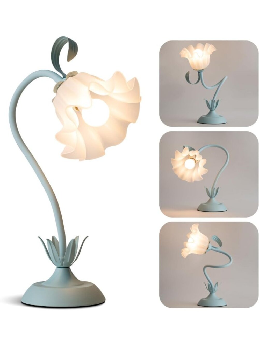 Flower Table Lamp Cute Desk Lamp for Bedroom Home Decor (Blue)